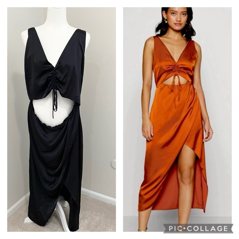 Abercrombie & Fitch Satin Midi Dress Duo - Black and Burnt Orange